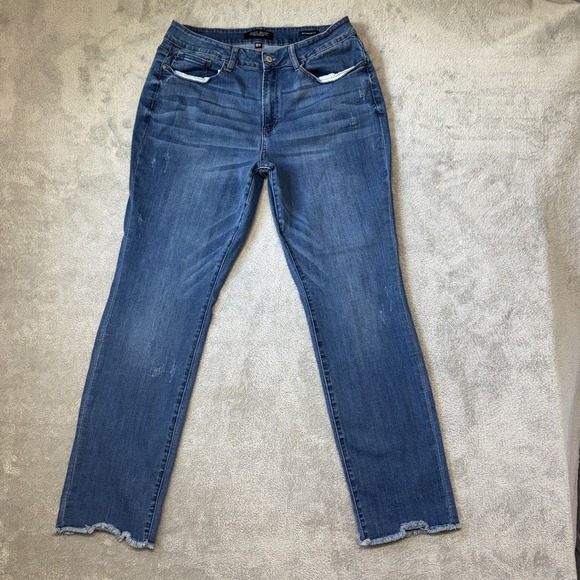 Judy Blue Denim - Judy Blue Jeans Womens 18W Plus Blue Boyfriend Fit Mid Rise Frayed Hem Dem